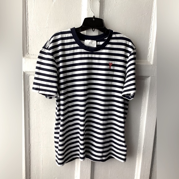 Ami Navy and White Striped Tee - Picture 1 of 10